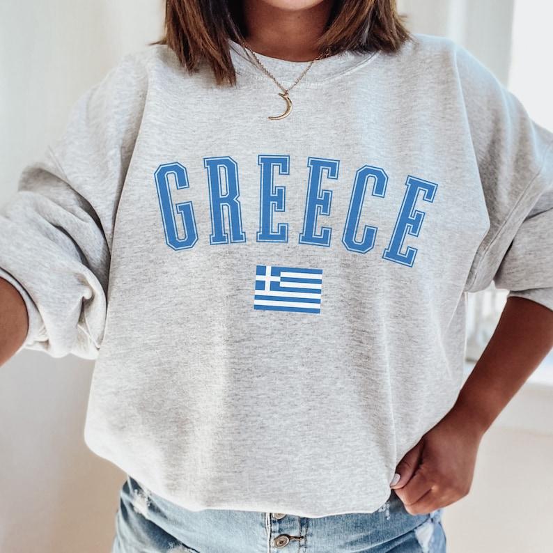 Custom Digital Prints - Greece Crewneck Sweatshirt, Greek Gift, Greece Travel Shirt, Greek Clothing, Greek Souvenir, Greece Sweater, Travel Pullover, Varsity Shirt - Image 3