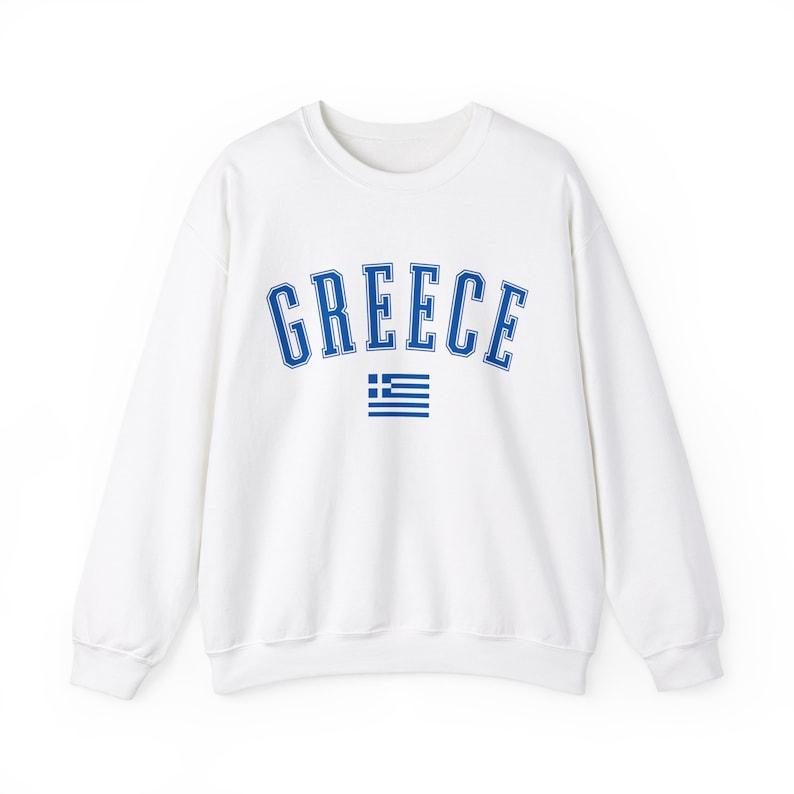 Custom Digital Prints - Greece Crewneck Sweatshirt, Greek Gift, Greece Travel Shirt, Greek Clothing, Greek Souvenir, Greece Sweater, Travel Pullover, Varsity Shirt