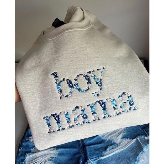 Custom Digital Prints - Embroidered Boy Mama Sweatshirt - Image 3